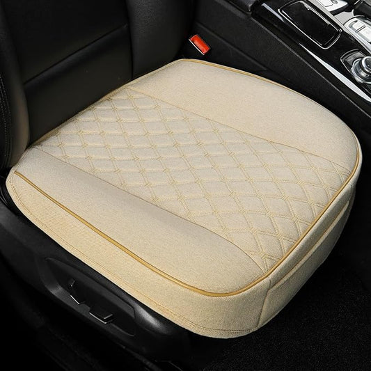 West Llama Linen Front Car Seat Cover Protector Anti-Slip Bottom Seat Cover Fits 95% of Vehicles,Wrapping Around The Bottom,Diamond Pattern(Beige-1Pcs)
