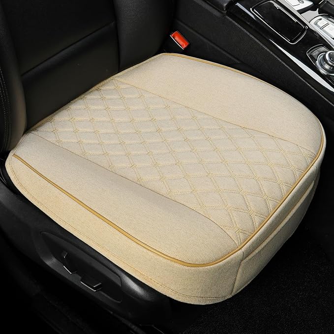 West Llama Linen Front Car Seat Cover Protector Anti-Slip Bottom Seat Cover Fits 95% of Vehicles,Wrapping Around The Bottom,Diamond Pattern(Beige-2Pcs)