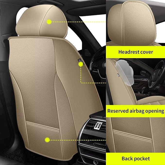 Car Seat Covers Full Set Fit for Volvo XC60 2010-2017: 5 Seat Auto Interior Accessories, Waterproof Faux Leather Vehical Car Seat Cushion Covers(Beige)