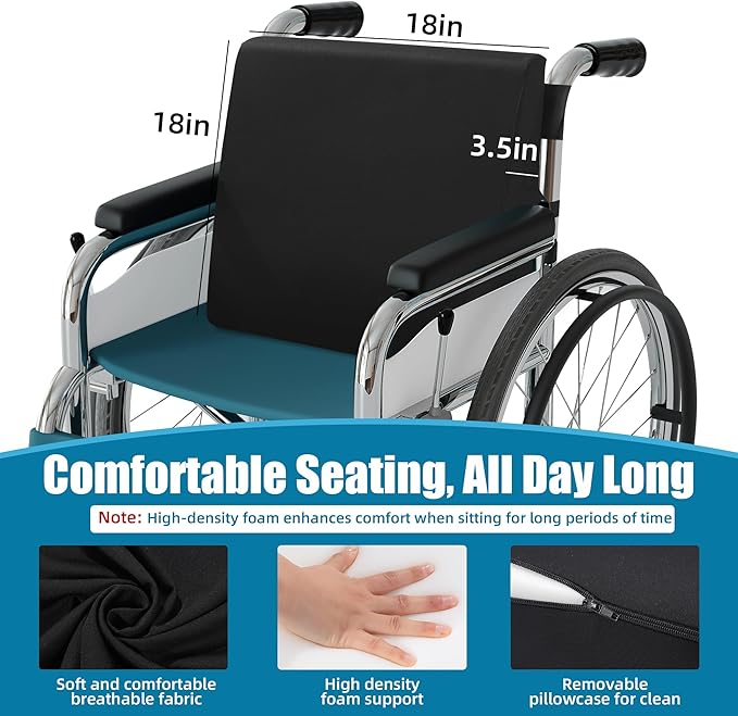 BALAPET Wheelchair Back Cushion,3.5’‘ Thick Wheelchair Cushions Ergonomic Design Foam Support Lumbar Pillow for Long Sitting Reduce Back Pressure Essential Wheelchair Accessory