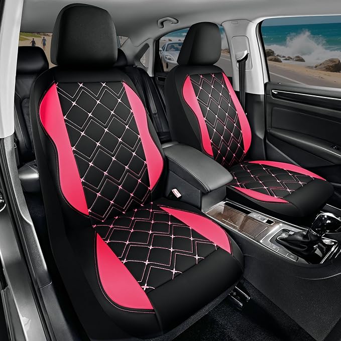 Road Comforts Seat Covers, Premium Leather Car Seat Covers Front Seat for Women Girls,Airbag Compatible, Automotive Seat Covers Universal Fit Most Cars,Vans,Truck,SUV