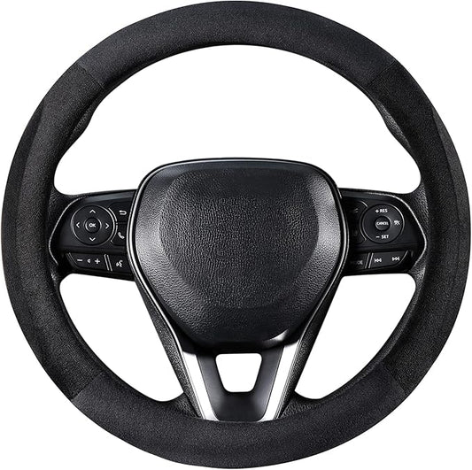 SEG Direct Steering Wheel Cover for Car, Standard Size 14.5-15 inch, Auto Interior Accessories, Plush Warm Velvet, Summer Winter, Black