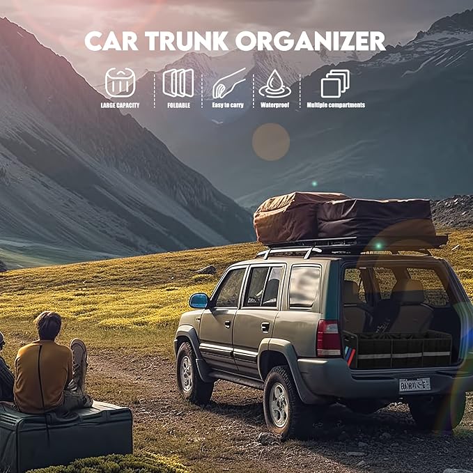 Trunk Organizer for Car， Collapsible Trunk Organizer with Multi Pockets, 3 Compartments Storage Organizer for Car SUV, Truck, Sedan