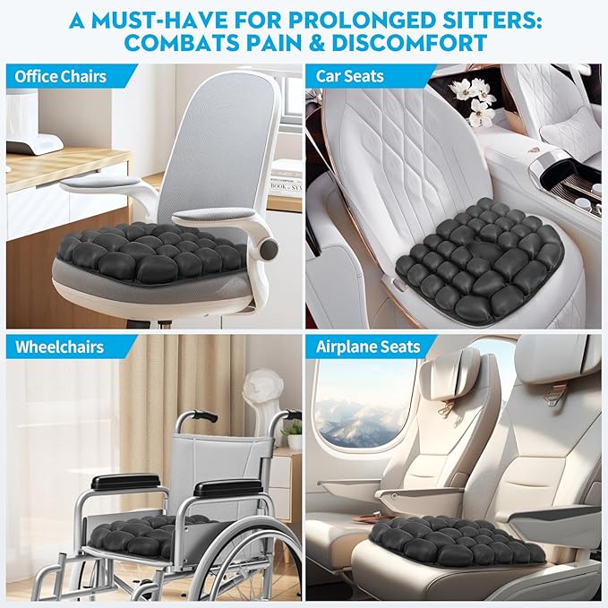 Airplane Seat Cushion for Long Flights, Inflatable & Portable Travel Cushion for Tailbone Pain Relief, Pressure Relief Car Seat Cushion for Office Chair and Wheelchair Use