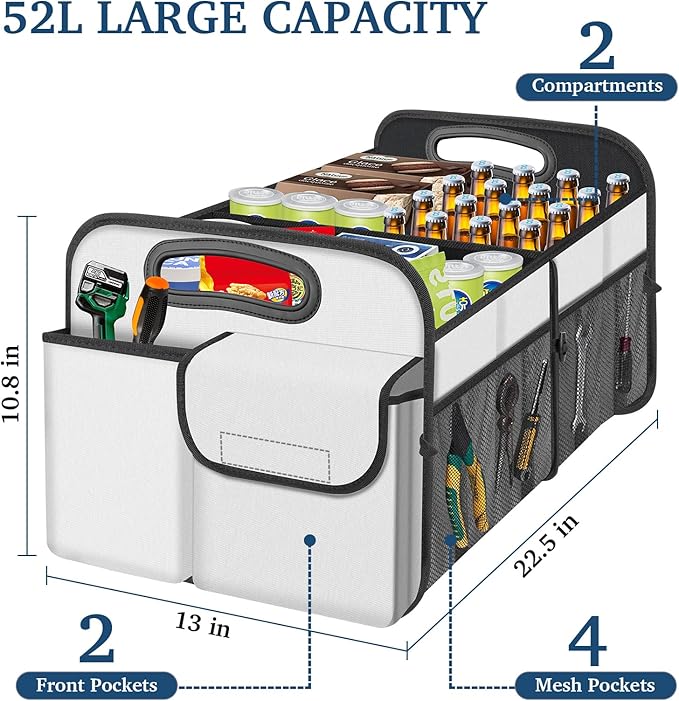 Femuar Car Trunk Organizer, Car Storage Organizer with Large Capacity Waterproof Collapsible Trunk Organizer for Car Suv/Jeep/Sedan (Beige, Standard)