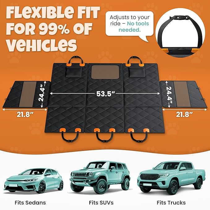 Backseat Cover for Dogs in Car with 2x Storage Boxes - Waterproof Dog Car Seat Cover, Backseat Extender Clip Strap, Carry Bag - Hammock Bed Seat Extender for Dogs, Pet Protector for SUV Truck