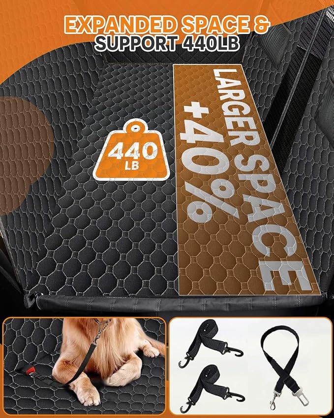 Victoper Back Seat Extender for Dogs, Dog Car Seat Cover with Detachable Hard Bottom Holds 440 LB, 600D Heavy Dog Seat Cover with 2 Seatbelts, 100% Waterproof Backseat Extender for Sedan SUV Truck