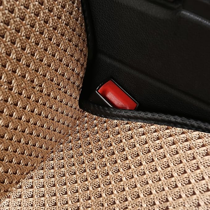 Auto Newer Luxury Breathable Car Seat Cover,Rear Car Seat Protector, Fit Four Seasons of Universal Automotive Vehicle Cushion Cover, Compatible with 92% Cars,SUV,Trucks (Gold Beige,Rear Seats)
