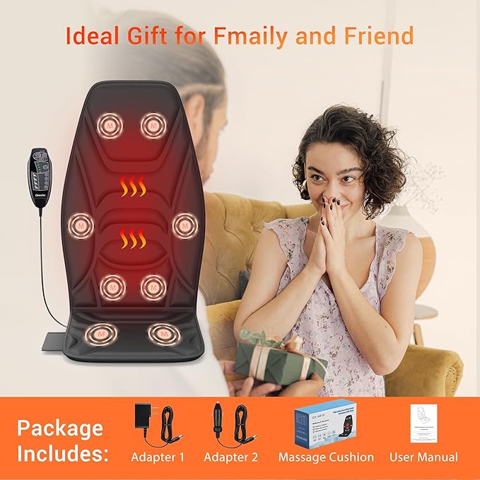 Back Massage Chair Pad with Heat, Back Massager for Back Pain Relief, Chair Massager with Vibration, Portable Massage Chair Pad for Office Use, Gifts for Dad & Mom