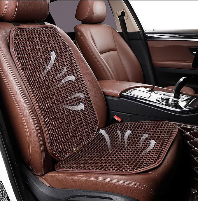 New Summer Vented Cooling Air Mesh Seat Cushion Pad For Car,Universal Ventilated Breathable Seat Cover Fits Car SUV Truck Van Pickup Of Driving Seat For Men Women (Brown-1PcsSeatPad+1PcsBackCushion)