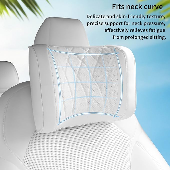 Car Headrest Pillow U-Shaped, Memory Foam Head Neck Support Cushion for Driving, Leather Head Rest Travel Pillows for Sleeping, Breathable Removable Cover, White, 1 Pack