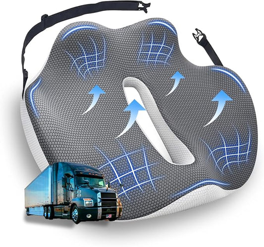 X-Large Seat Cushion for Truck Driver, Upgraded Cushion for Back Support and Pain Relief, Memory Foam with Non-Slip Washable Cover, Relieves Long-Term Truck Sitting and Pain