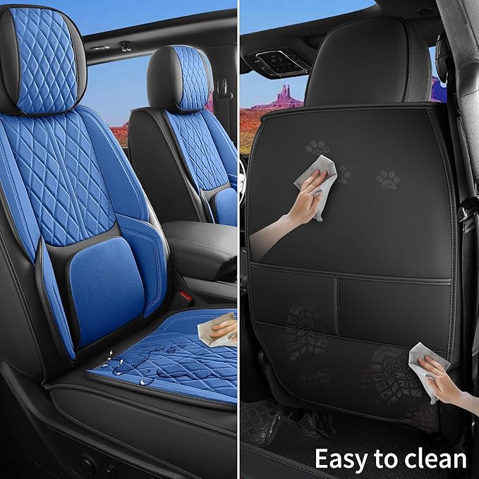 Car Seat Cover Custom Fit for Ford F150 2009-2026 Faux Leather Seat Cover Set Compatible with Regular Cab Super Cab Super Crew Pickup Truck Cushions (Black & Blue, Front Seat)