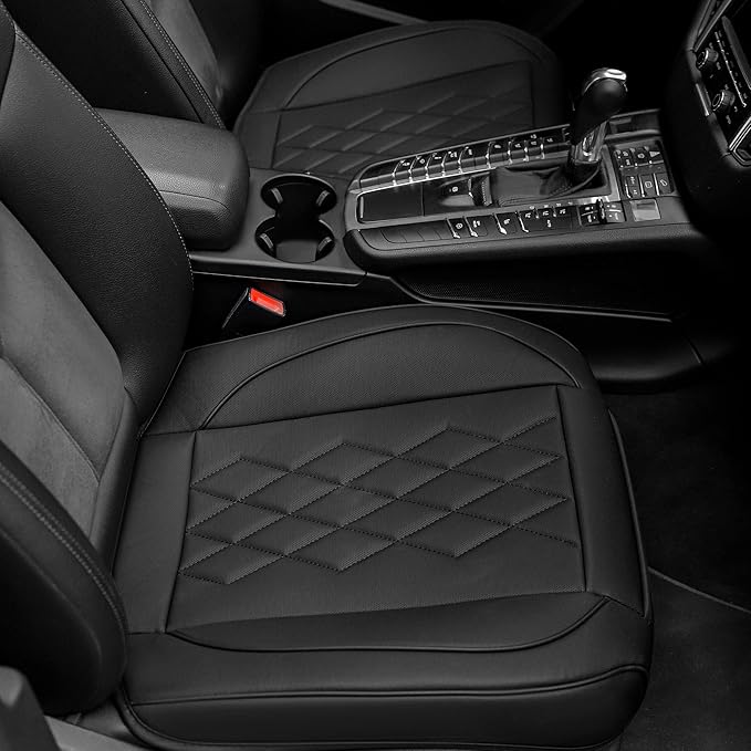 JOJOBAY 2pack Leather Car Seat Cover,Bottom Seat Covers for Cars,Front Seat Protector,Fit for 95% of Vehicles - Padded,Anti-Slip,Premium Leather(2 PCS,Black)