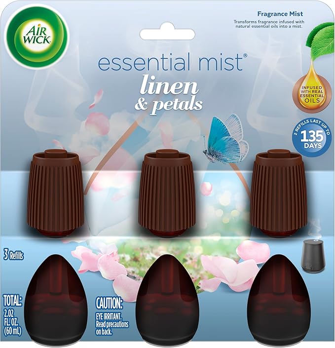 Air Wick Essential Mist Refill, 3ct, Linen & Petals, Air Freshener, Essential Oils