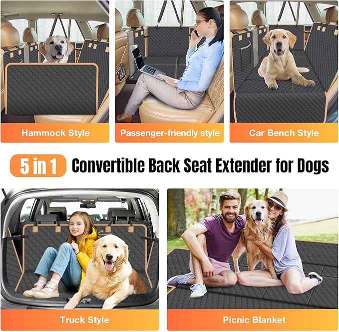 Dog Car Seat Cover for Back Seat, Hard Bottom Holds 420lbs Dog Hammock for Cars SUVs Trucks, Easy to Clean, Waterproof Scratch-Proof Nonslip Backseat Extender for Dogs