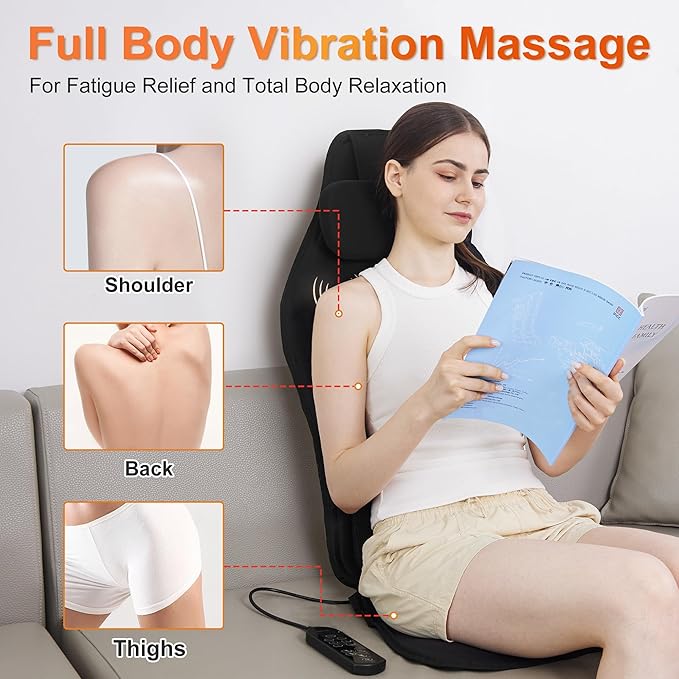 Back Massager with Heat for Pain Relief Deep Tissue, Portable Chair Massager Seat Cushion with Vibration Massage, Back Massage Chair Pad with Optional Cooling, Gifts for Dad Men Women Home Office Use