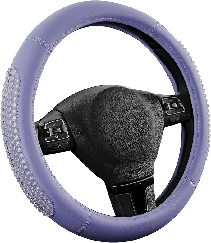 PIC AUTO Steering Wheel Cover, Glitter Gel Particles & Purple Luxury Leather Car Steering Cover, Universal Fit 14.5"-15.5" Anti-Slip Car Wheels Cover for Girls & Women