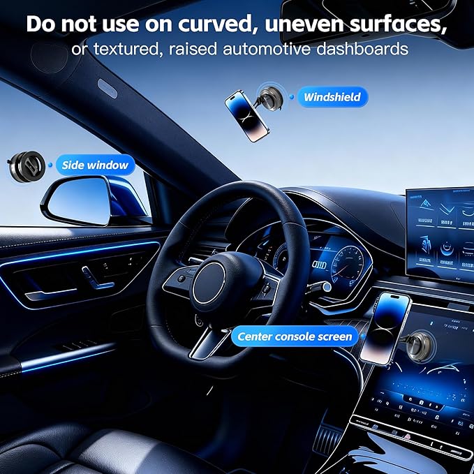 Car Phone Holder [120+LBS Strongest Suction & 2800gf Magnetic] , 360° Adjustable Magsafe Car Mount, Car Phone Mount for Cars/Gyms/Mirrors/Shower Stalls, Compatible with iPhone and Android Devices (4)