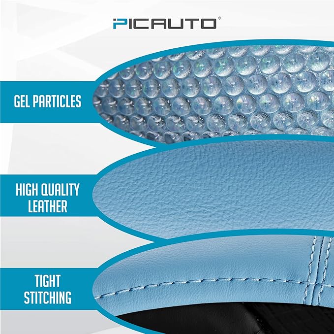 PIC AUTO Steering Wheel Cover, Glitter Gel Particles & Blue Luxury Leather Car Steering Cover, Universal Fit 14.5"-15.5" Anti-Slip Car Wheels Cover for Girls & Women