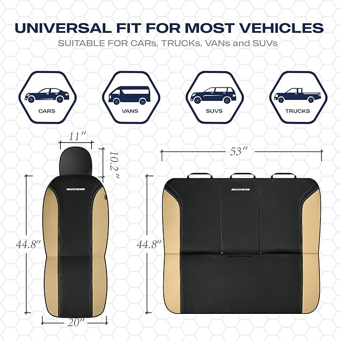 Skechers Memory Foam Seat Covers,Air- Cooled Mesh Thick Car Seat Covers,Leather Seat CoversFull Sets,Airbag Compatible,Automotive Comfort Universal Fit for SUVs,Vans,Sedans,Cars,Trucks，Beige