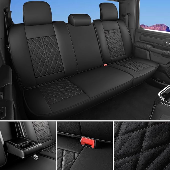 Car Seat Cover Custom Fit for Ford F150 2009-2026 Faux Leather Seat Cover Set Compatible with Regular Cab Super Cab Super Crew Pickup Truck Cushions (Black, Full Set)