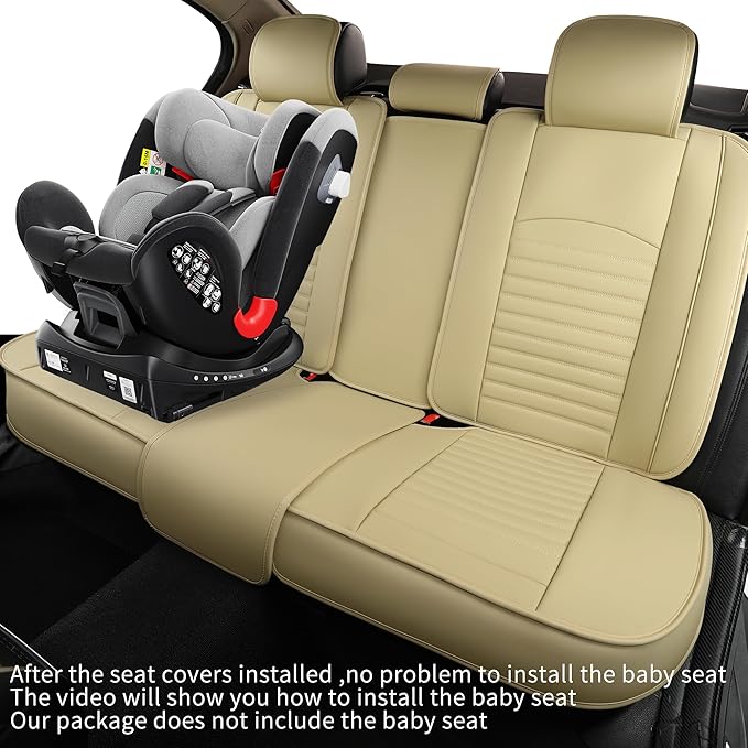 Leather Seat Covers for Cars,Car Seat Covers Full Set,Automotive Seat Covers for Trucks,SUV,Leatherette,Universal Fit,Airbag Compatible Vehicles Seats Cushions(Full Set,Beige)