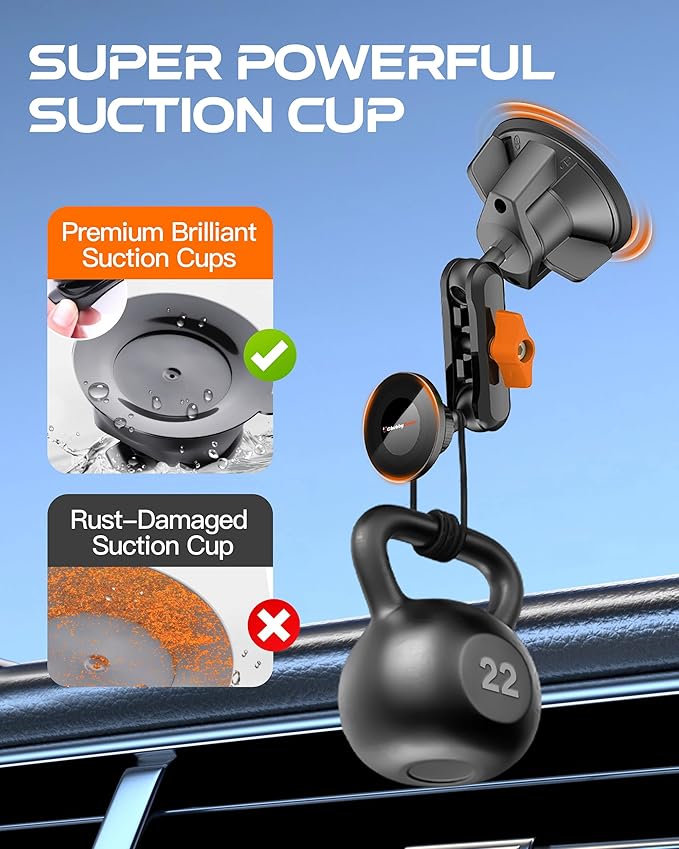 chubbycable ChubbyGrip Magnetic Dash Mount Vacuum Magnetic Phone Holder for Your Car 360° Adjustable Suction Cup Magsafe Car Phone Mount for Windshield Dashboard, Magnetic Phone Holder, Orange