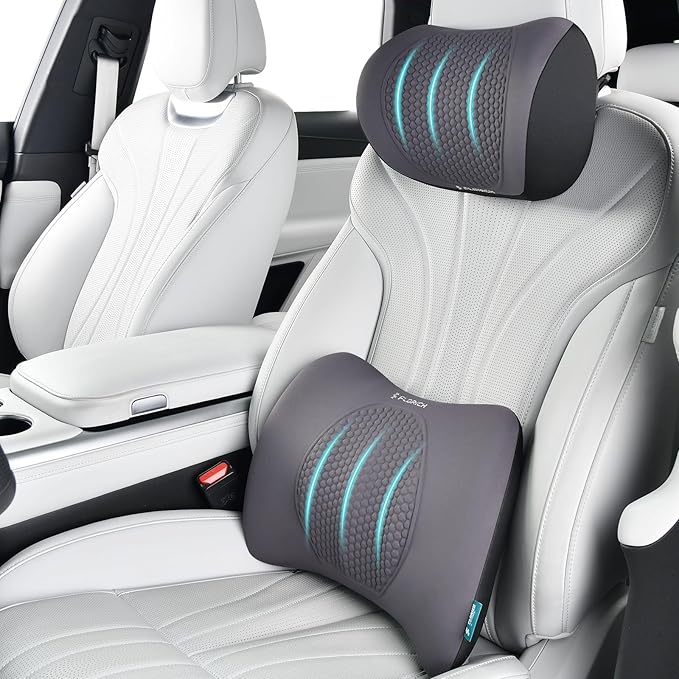 FLORICH Lumbar Support with Car headrest Back Pillow for Chair Headrest Pillow with Gel Memory Foam Massage Point Memory Foam Back Pillow for Office Chair(Light Grey)