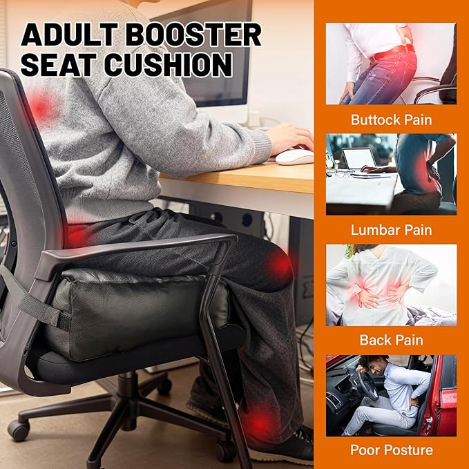 Adult Booster Car Seat Cushion for Office Chair & Driving 17.7"x15.7"x5.9" Thick Car Seat Cushion with Handle & Non-Slip Base Ergonomic Support Improved View