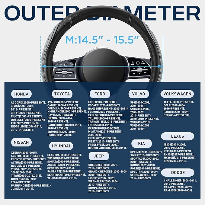 Road Comforts Car Steering Wheel Cover - Microfiber Leather Steering Wheel Wrap Sports 14.5-15 Inch Steering Wheel Cover Non-Slip for Men Women Grey Color