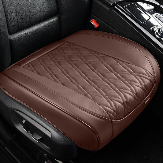 Brown Car Seat Covers, 1PCS Seat Covers Bottom Protector, Breathable Nappa Leather Car Seat Covers Anti-Slip, Full Wrapping Edge Compatible with Most of Vehicles - SUVs/Sedans/Pickup Trucks