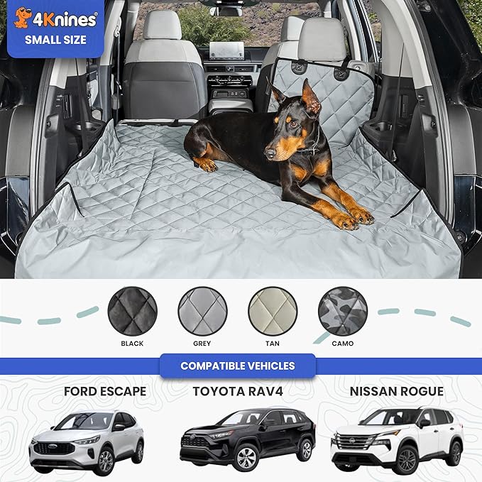 4Knines Split Cargo Liner for SUV – for Dogs & Pets, Heavy-Duty, Waterproof Trunk Mat & Cargo Cover – Fits 60/40 Split Bench & Armrest Pass-Through – Machine Washable, Non-Slip, Durable (Small, Grey)