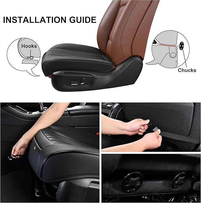 Black Car Seat Cover 2 Pack, Universal Leather Front Seat Covers Bottom Protector, Anti-Slip and Full Wrapping Edge Compatible with Most of Vehicles - SUVs/Sedans/Pickup Trucks