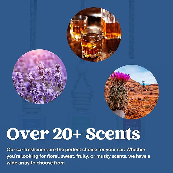 C&E Craft Co Hanging Car Air Freshener Diffuser 2 Pack, Long Lasting Fragrance Oil Car Freshener, Glass Bottle Auto Air Freshener, Made in USA (Tuscan Leather)