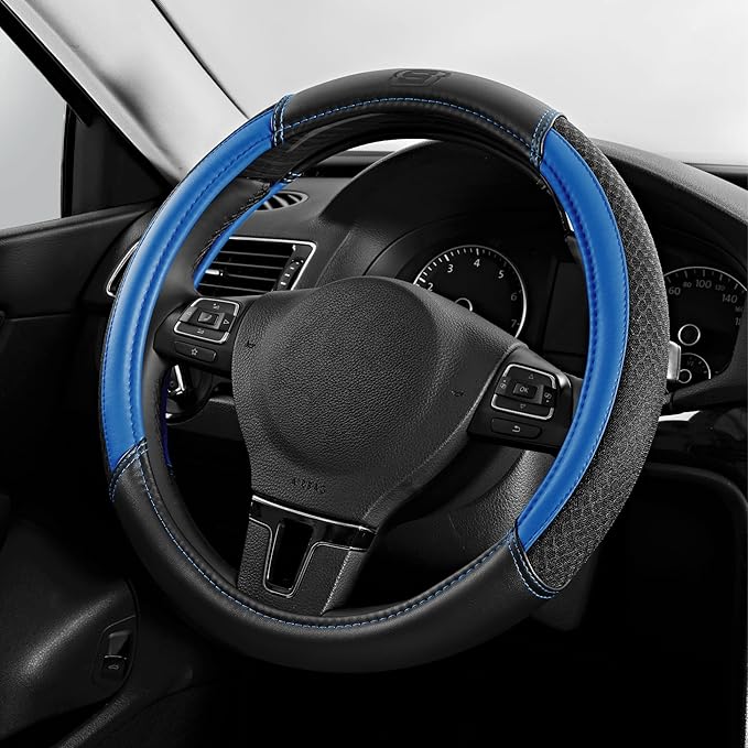 Skechers Air-Cooled Steering Wheel Cover,Air Cool Mesh Leather Car Steering Wheel Cover Universal Fit 14" 1/2-15" Car Wheel Protector for Men Women Fit Suvs,Vans,Sedans,Car,Trucks,Blue