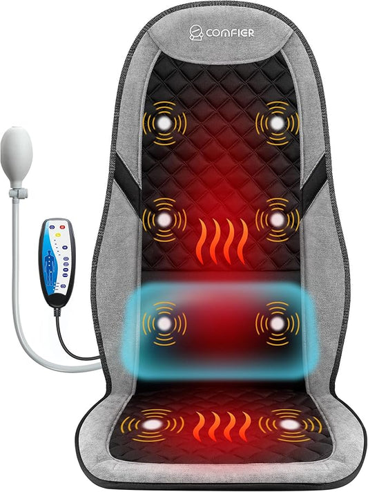 COMFIER Back Massager with Heat, Massage Seat Cushion for Chair with 10 Vibration Motors, Adjustable Lumbar Support,Chair Massager for Office,Recliner,Gifts for Men,Women