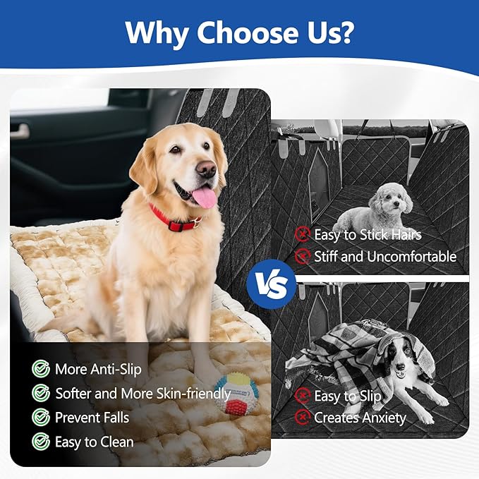 Thickened Dog Bed for Car Back Seat, Upgraded Bottom Non-Slip，Fits Hard Bottom car seat Cover for Dogs, Premium Mixed Color ，Dog Car Seat Cover