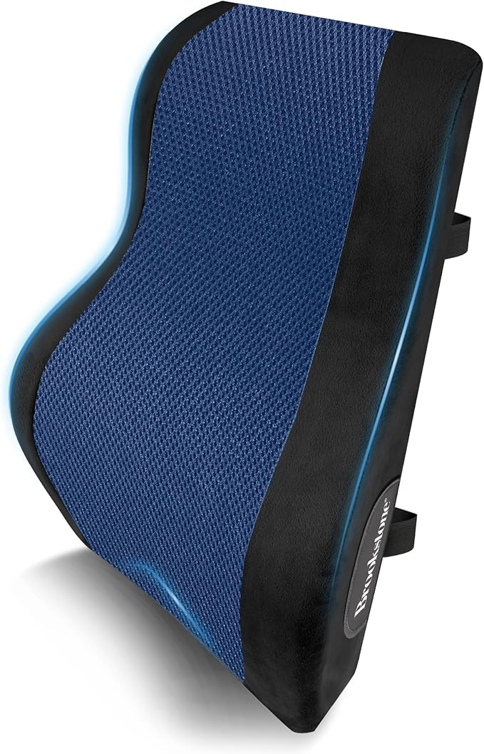 Brookstone BK1172 - Luxurious Back Support Pillow for Office Chairs and Cars, Lumbar Cushion with Premium Grade Memory Foam with Cooling Gel, Soft Plush Cover