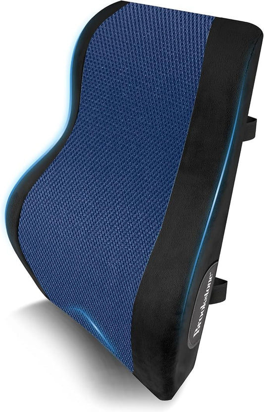 Brookstone BK1172 - Luxurious Back Support Pillow for Office Chairs and Cars, Lumbar Cushion with Premium Grade Memory Foam with Cooling Gel, Soft Plush Cover