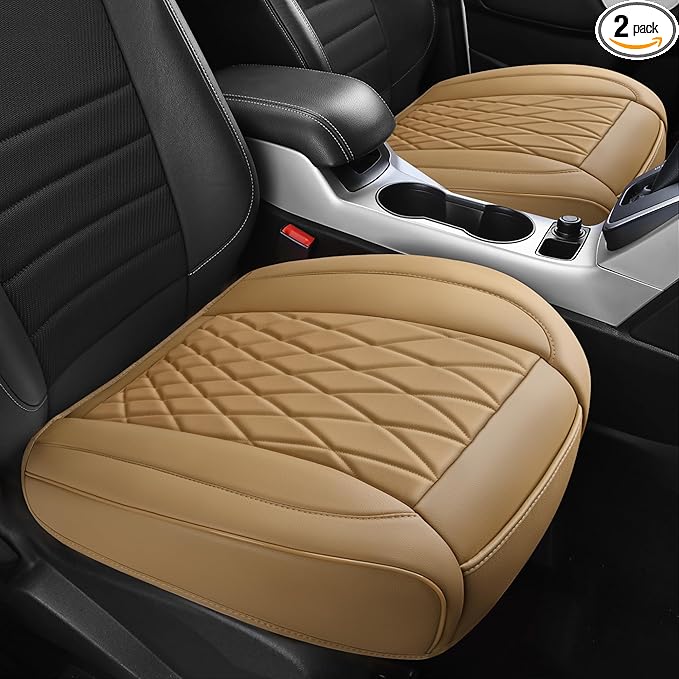 CAR PASS 2 Pack Front Car Seat Covers, Bottom Seat Covers Full Wrapped with Storage Pocket, Anti Slip Car Seat Protectors, Waterproof Seat Cushion Pad Universal Fit Sedan SUV Truck, Dark Beige