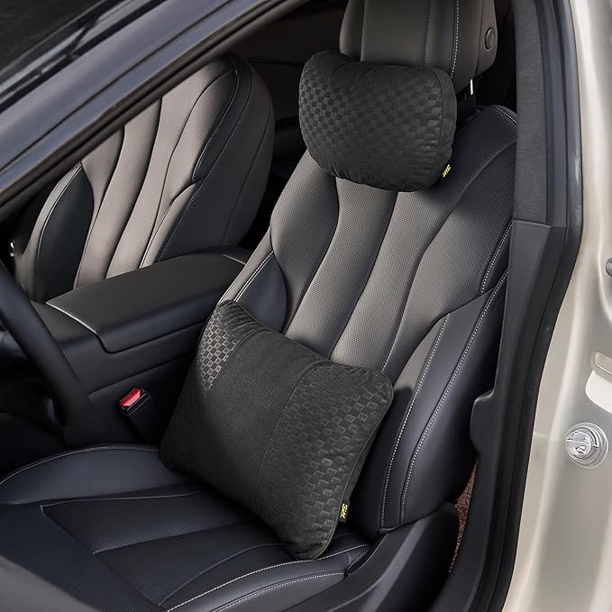 3W Lumbar Pillow for Car, Bid-Fleece Filling, Breathable & Washable Suede Cover, Support for Car Seat Cushion, Lower Back Support Fits Most Cars(Black)