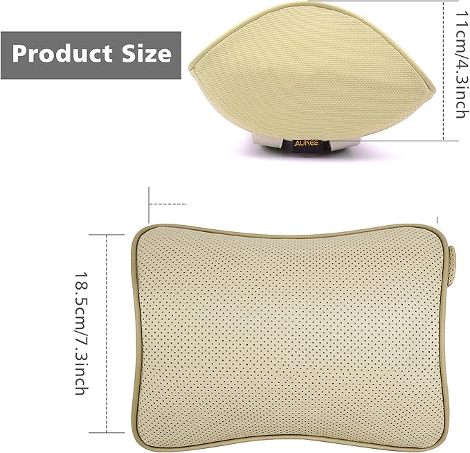 Aukee Car Neck Pillow Soft Memory Foam Leather Headrest for Driving Home Office Beige (Pack of 2)