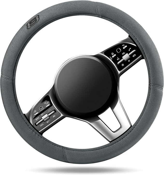 Skechers Steering Wheel Cover, Memory Foam Car Steering Wheel Covers,14.5-15inch Anti-Slip Safety Comfortable Design Universal Men Women Fits for 95% Truck,SUV,Cars(Grey)