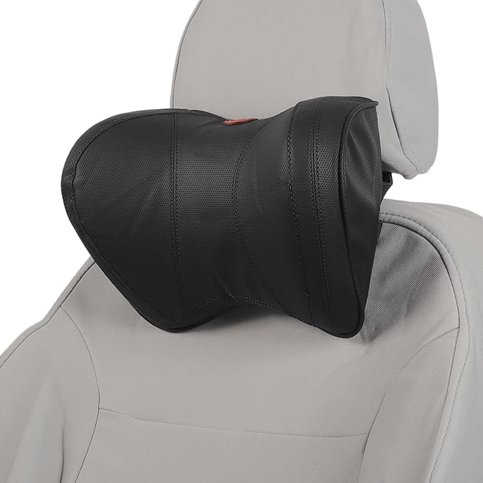 Car Headrest Pillow Ergonomic Comfortable Neck Support Pillow Nappa Leather and Memory Foam Adjustable Width Black 1 Pc for Driving Travel