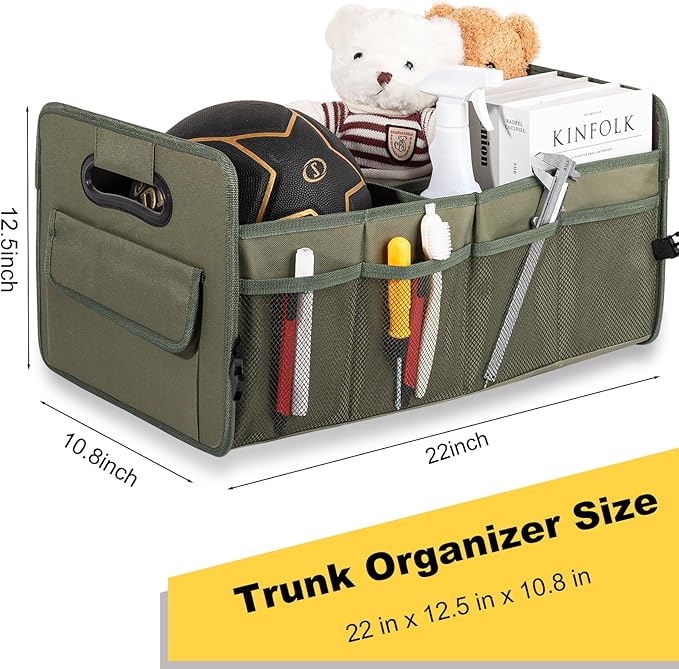 JiatuA Car Trunk Organizer, Car Organizers and Storage Collapsible Multi Compartment Container Box, Adjustable Car Accessories for SUV Sedan Truck, Standard Size, Green