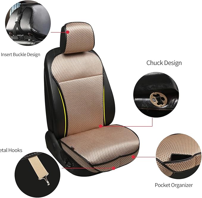 Auto Newer Luxury Breathable Car Seat Cover Fit Four Seasons, Universal Front of Car Seat Cushions, Bottom Seat Covers of Full Wrapped Edge,Universal Fit for 95% Cars,SUV,Pickup(Beige，2PCS)