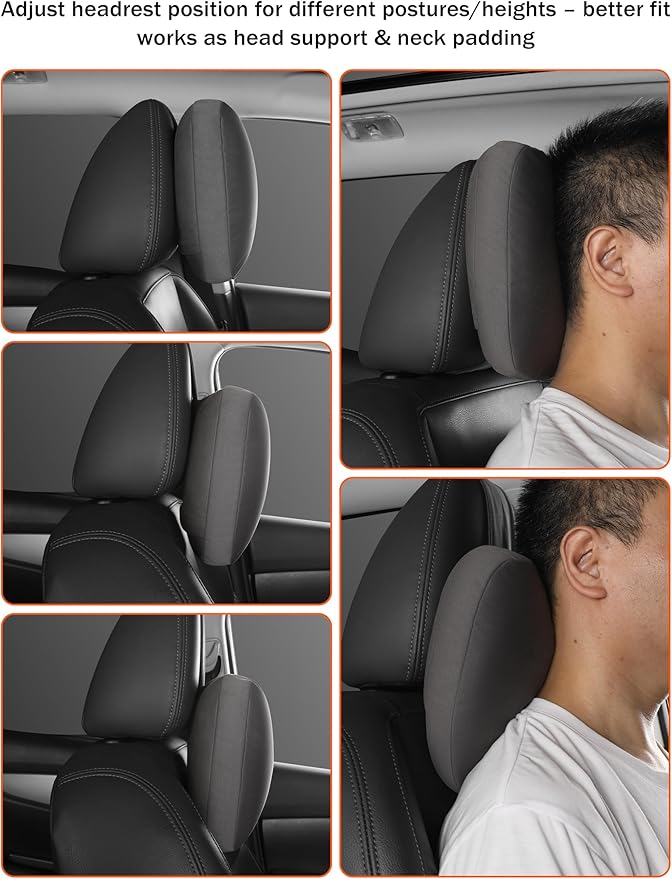 2pcs Car Neck Pillow for headrests,Support Drive Seats Head Cushion Pillows,Microfiber Velvet,Plant-Based Polyester,Thickness & Height Adjustable,11.8x7.5,Inner Liner fillable(Orange Brown)
