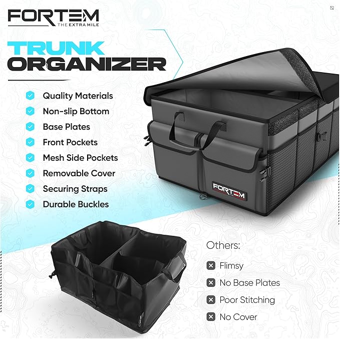 FORTEM Trunk Organizer For SUV Car Trunk Organizer, Foldable Storage, Car Accessories for Women Men, Collapsible Bag, Perfect Christmas Gifts, 600D Oxford, Non Slip Bottom, Straps, Soft Cover (50L)