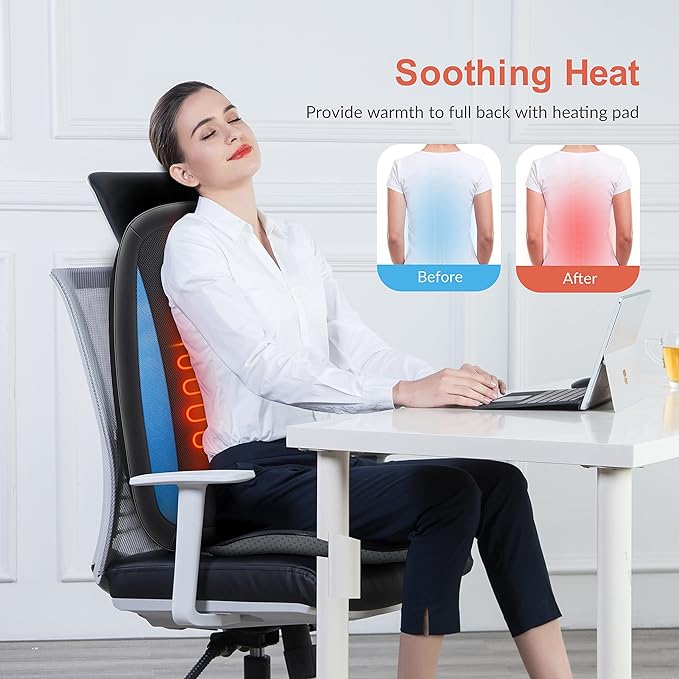 COMFIER Shiatsu Back Massager with Heat,Deep Tissue Kneading Massage Seat Cushion,Massage Chair Pad for Full Back,Body Massager for Home or Office Chair use,Valentine's Day